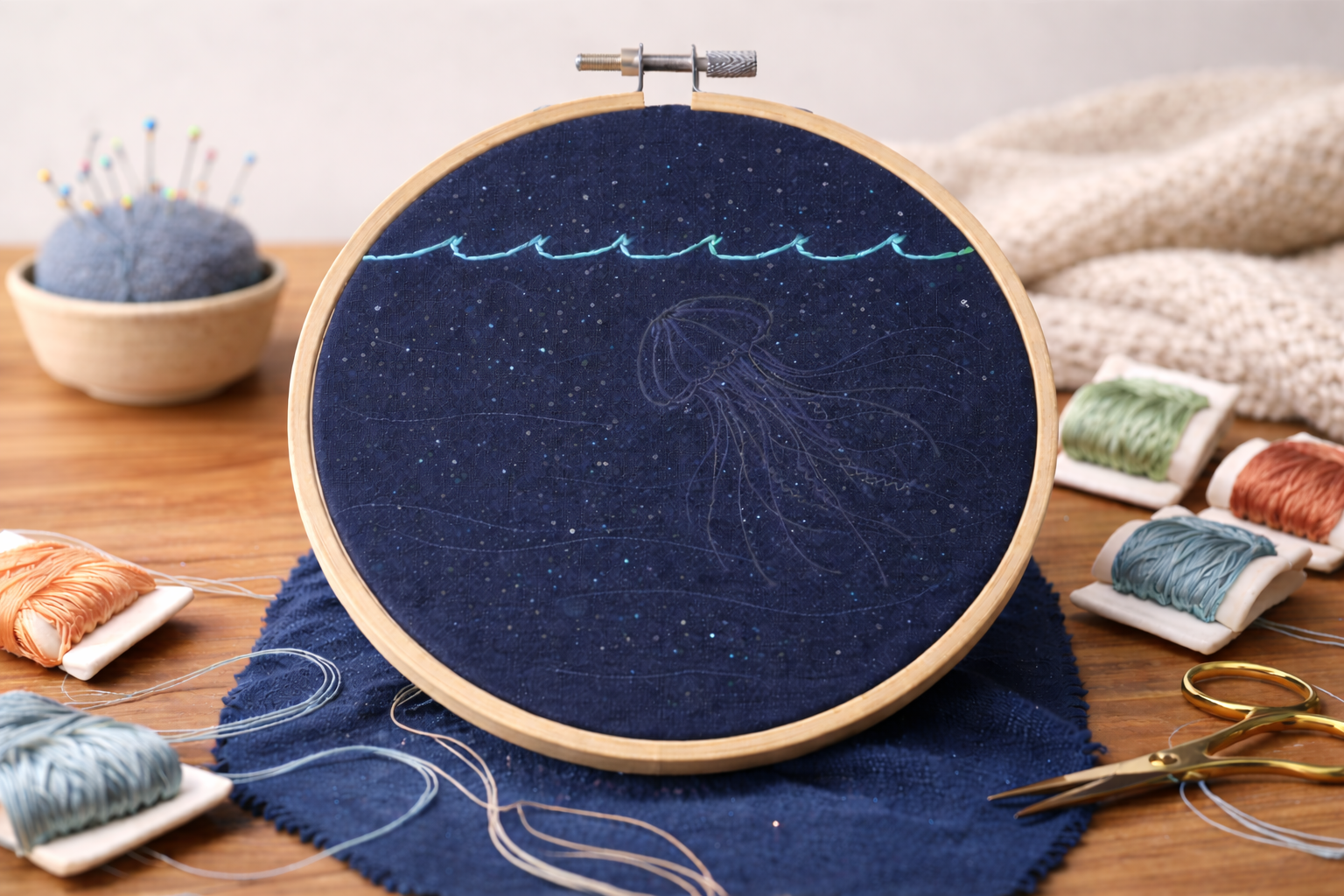 Embroidery under UV blacklight