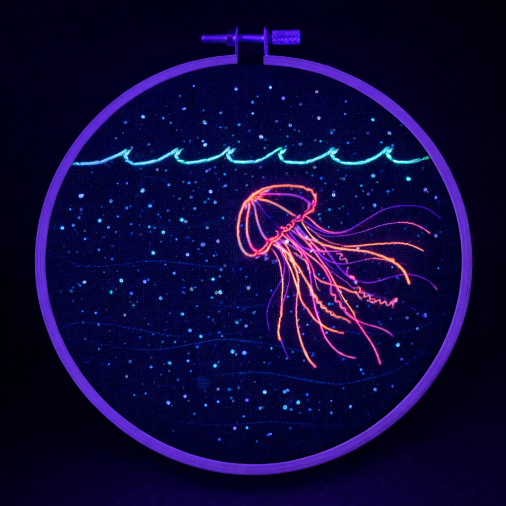 Embroidery under UV blacklight